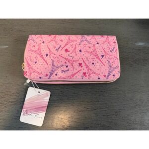 Blush Kiss Paris Eiffel Tower Pink Double Zip Around Wallet NWT